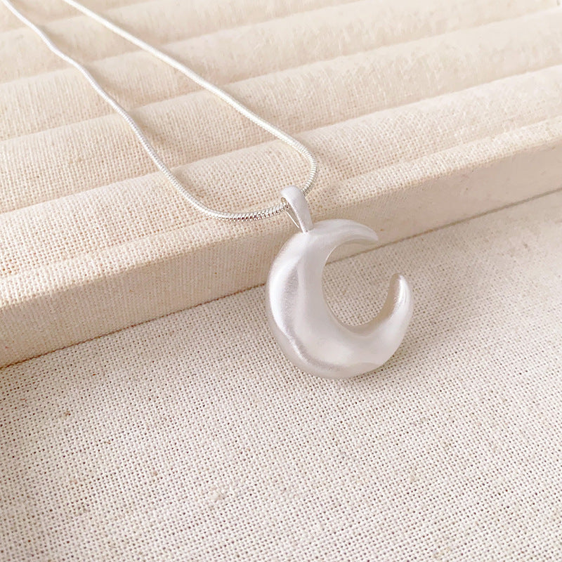 Brushed Moon Female Shaped Crescent Opening Necklaces