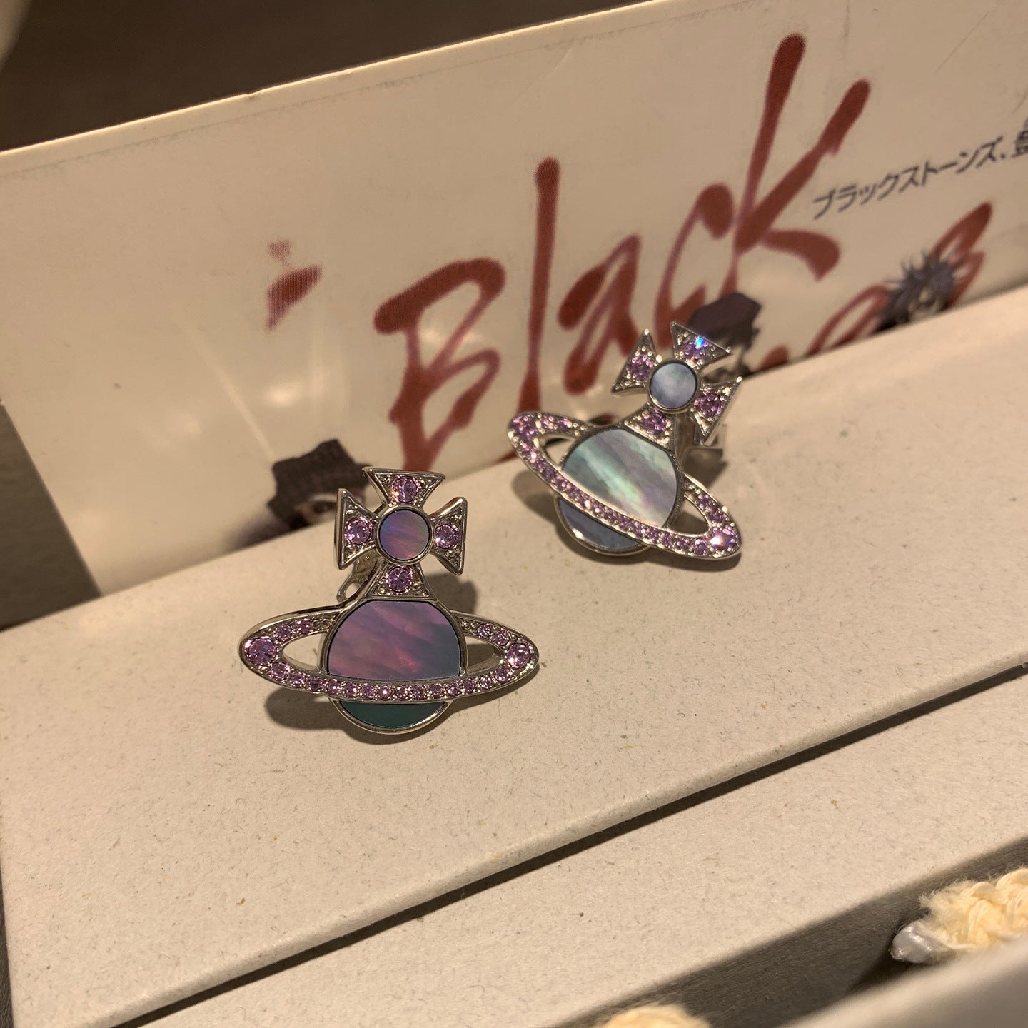 Fritillary Saturn Full Diamond Colorful Natural Shell Earrings