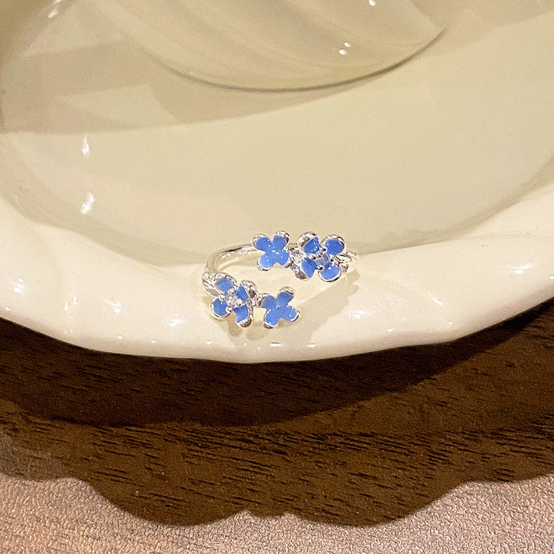Falling Broken Blue Square Diamond Flower Branches Tendrils Female Gentle Ring