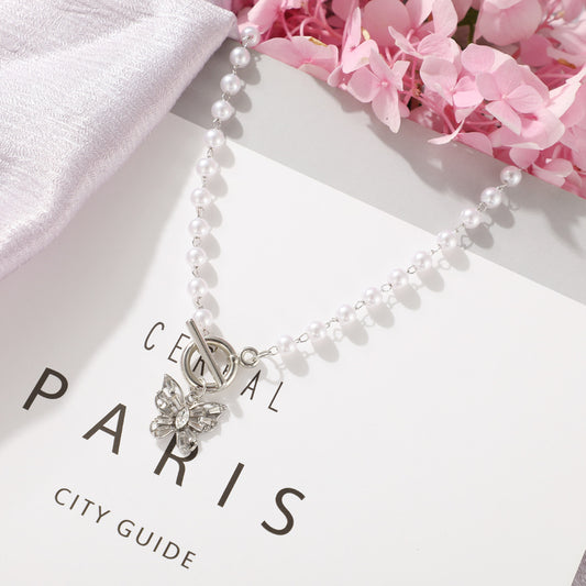 Super Fairy Rhinestone Pearl Butterfly Clavicle Chain Cool Earth Necklaces