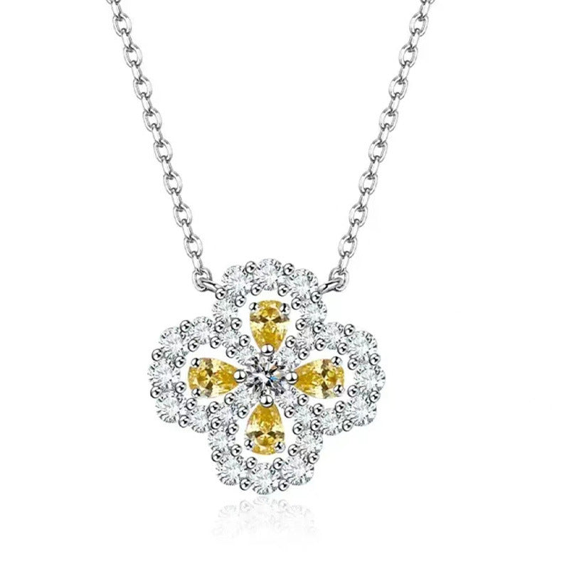 Women's Sier Clover Full Diamond Light Luxury Lucky Fashion Necklaces