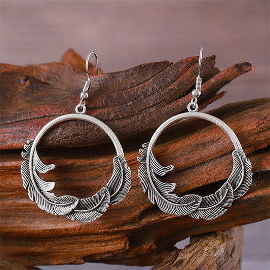 Women's Fashion Retro Round Feather Special Simple Earrings