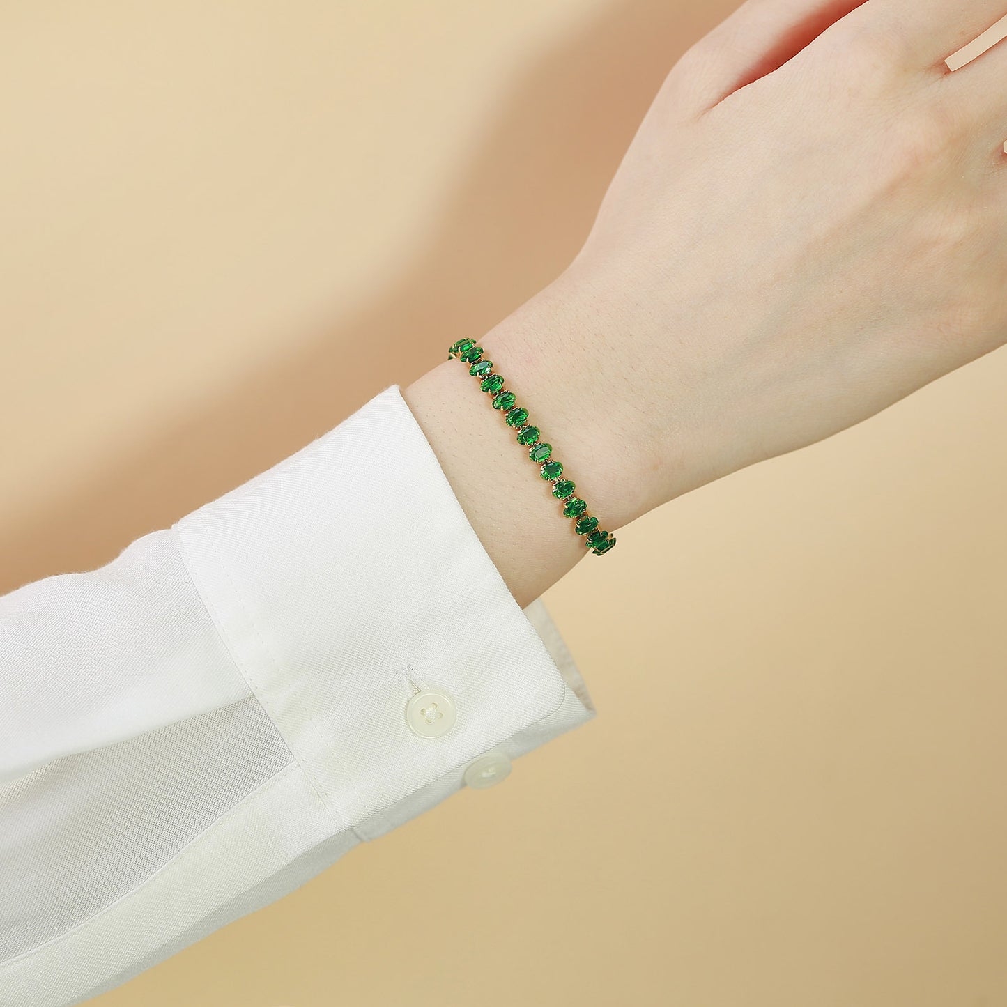 Women's Tennis Stainless Steel White Zircon Green Bracelets