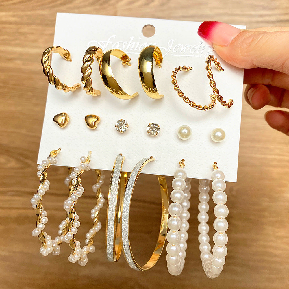 Women's Retro Geometric Suit High-grade Pearl Set Rings