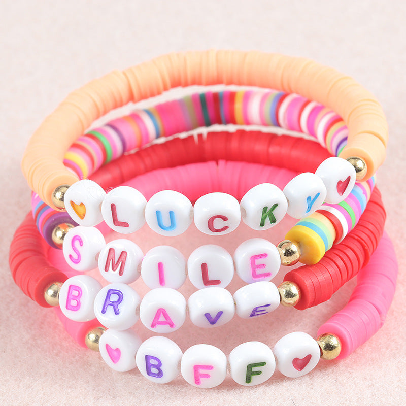 Polymer Clay Letter Colorful Beads Elastic Bracelets