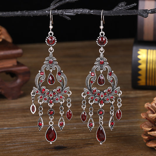 Daisy Long Chinese Style Jeweled Texture Earrings