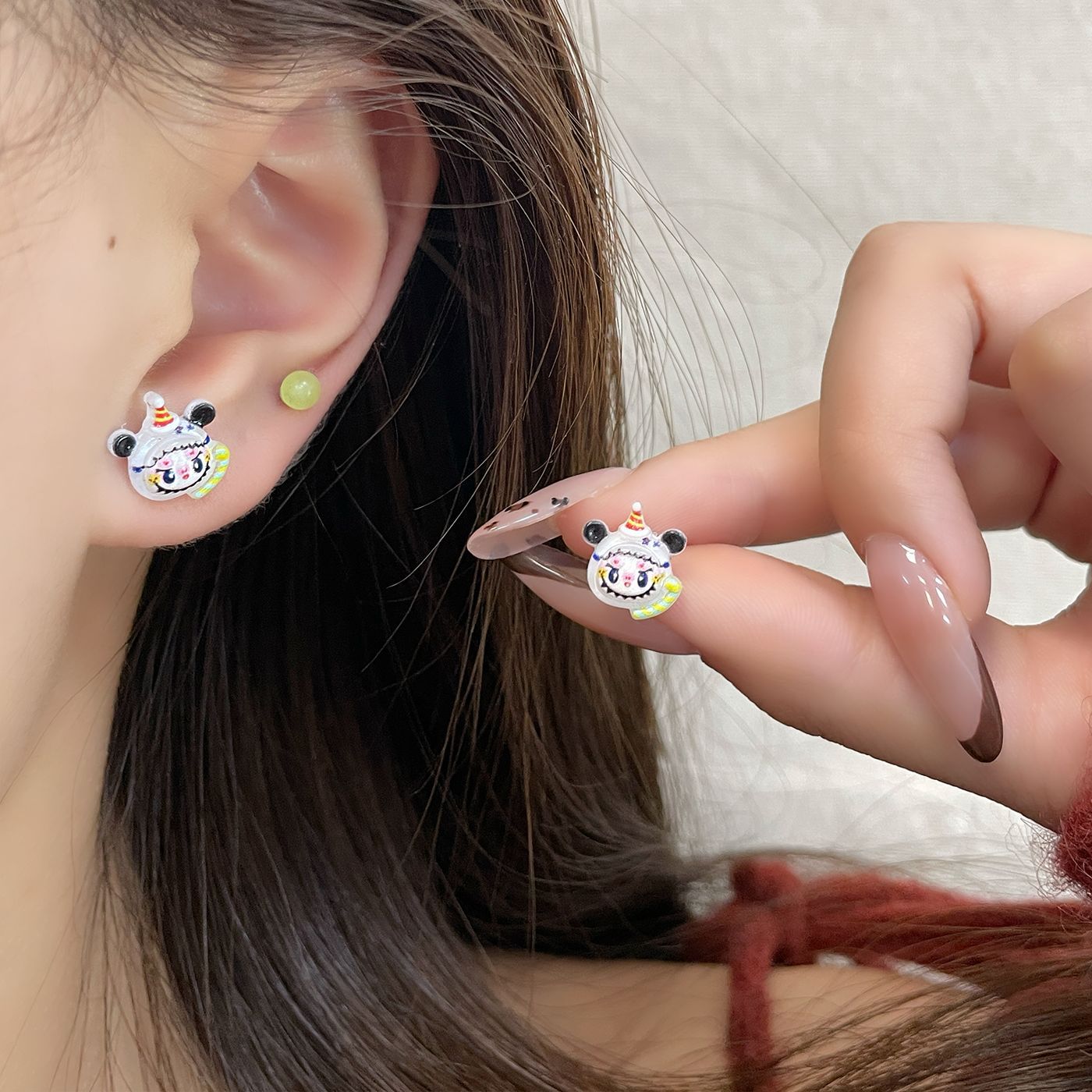 Childlike Cute Clown Female Sier Needle Earrings