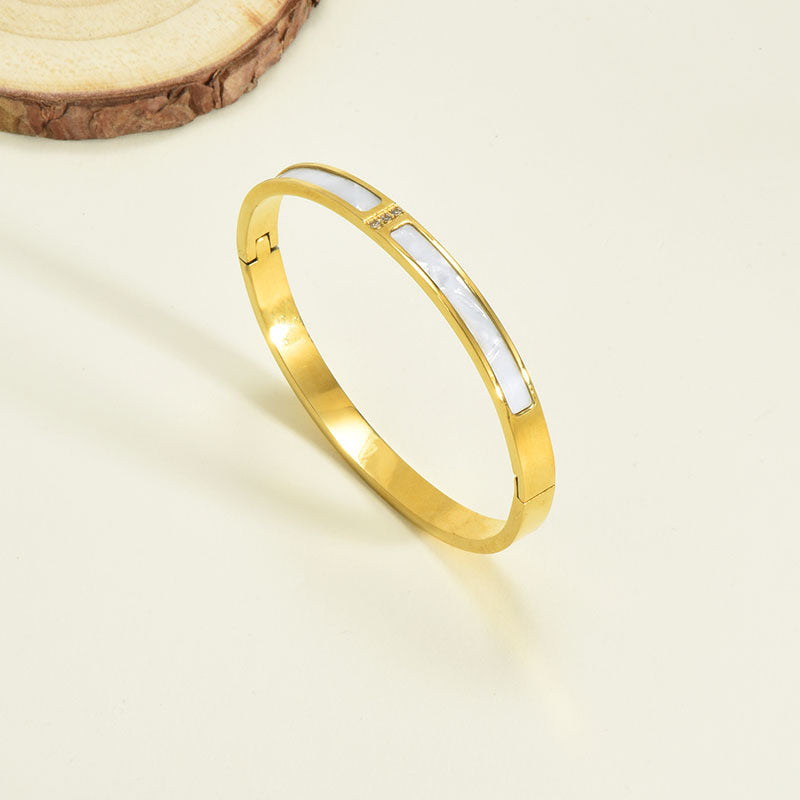 Women's Three Diamond White Shell Titanium Steel Gold-plated Light Bracelet
