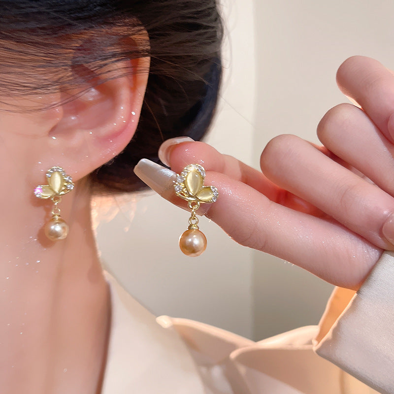 Women's Sier Needle Light Luxury Minority Pearl For Graceful Stud Earrings