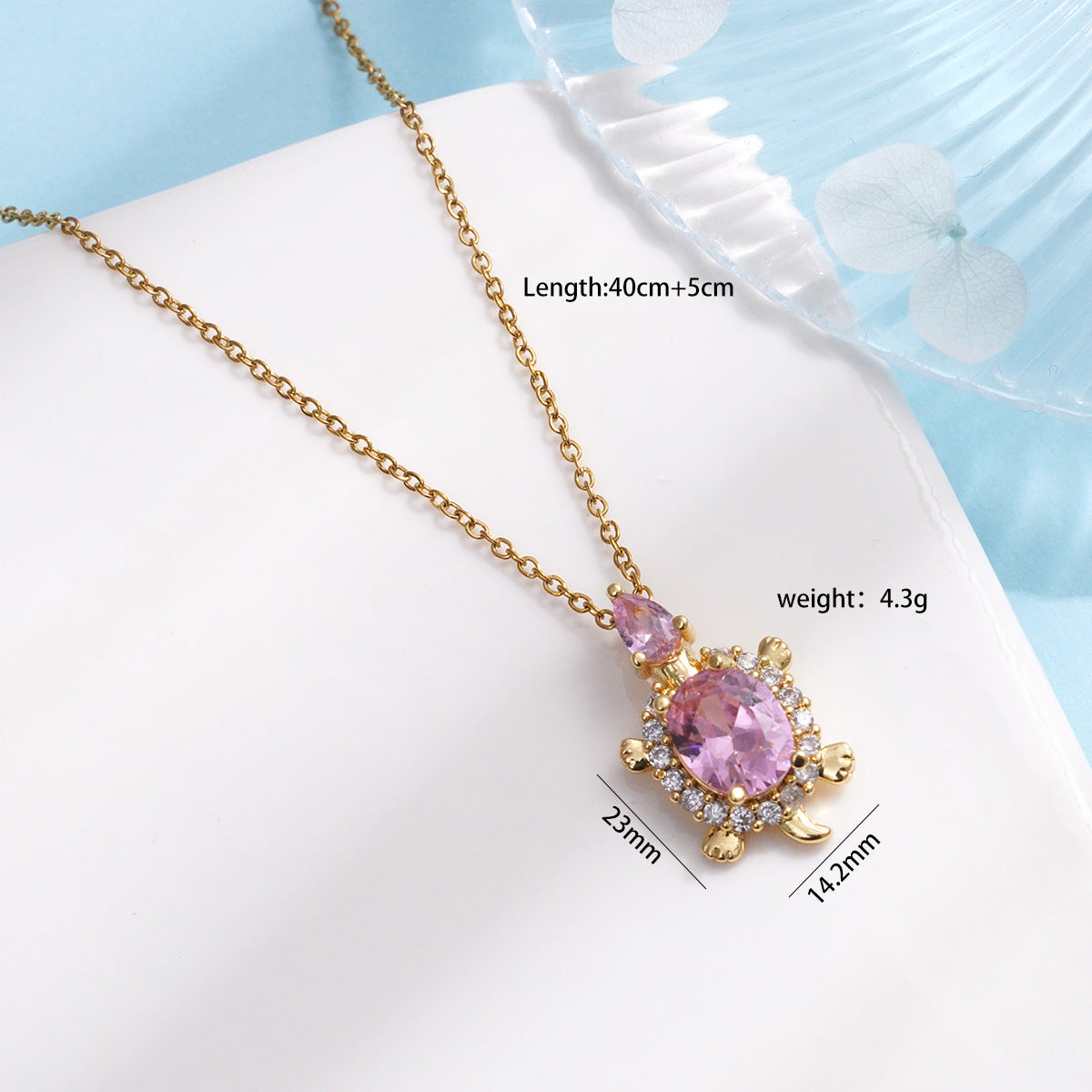 Gold Inlaid Zircon Marine Turtle Titanium Steel Female Design Necklaces