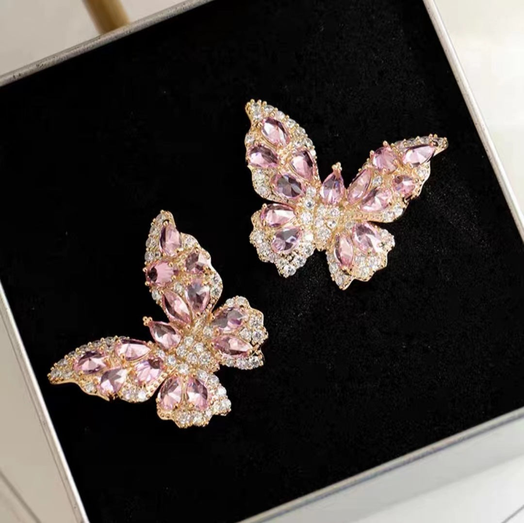 Super Shining Full Diamond Butterfly Elegant High Earrings