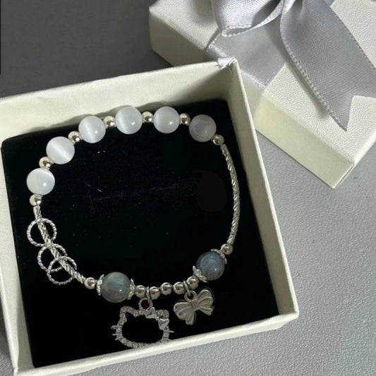 Gray Moonlight Bowknot Cat Couple Handmade Bracelets