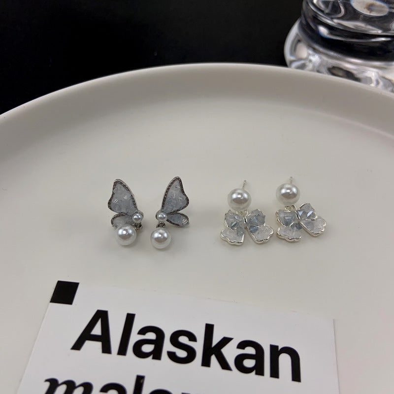 Women's Sier Needle Fog Blue Butterfly Light Earrings