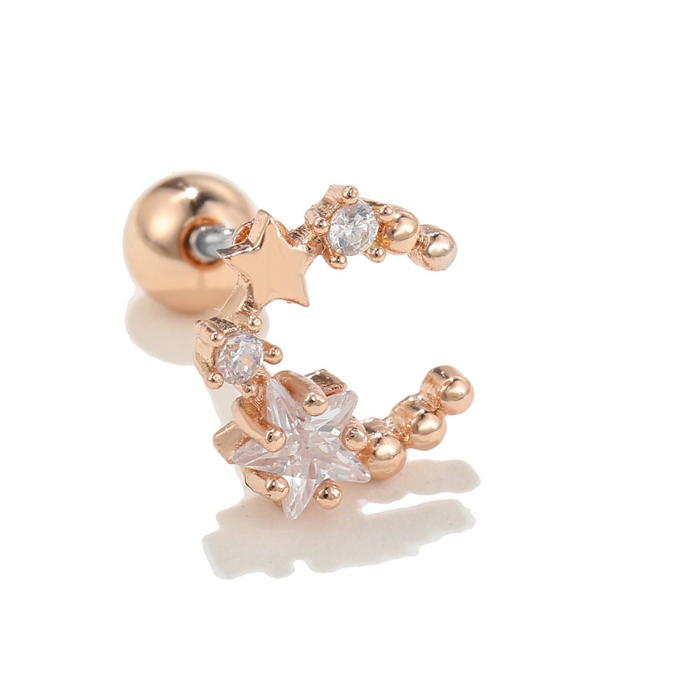Trendy Star Moon Ear Bone Gold Earrings