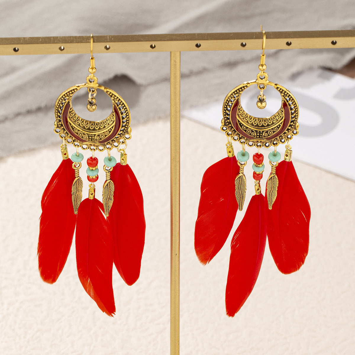 Eardrops Water Drop Feather Jewelry Retro Ethnic Style Earrings