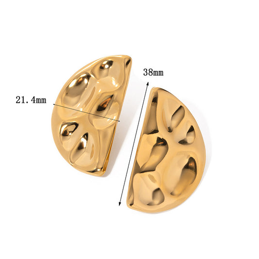 High-grade Gold Stainless Steel Hammer Pattern Earrings