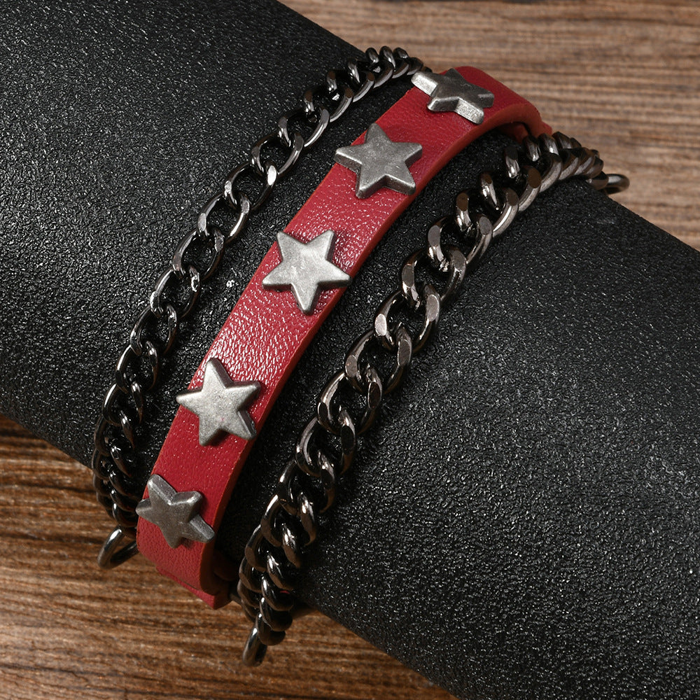 Men's Denim Accessories Five-pointed Star Chain Cowhide Bracelets