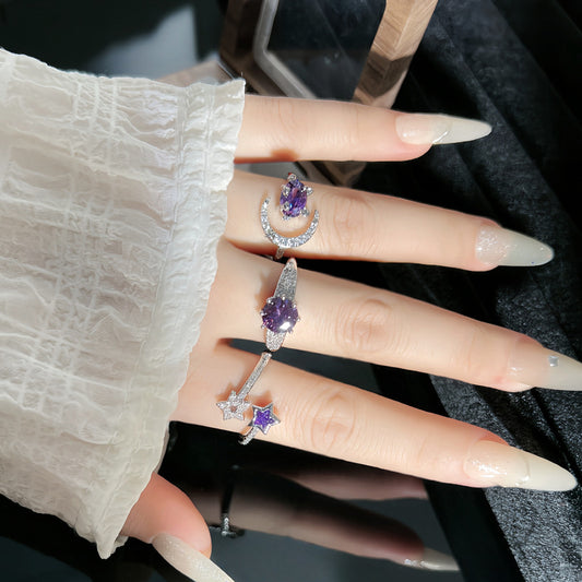 Korean Style Light Luxury Purple Diamond Rings