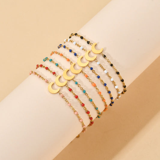 Moon Stainless Steel Dripping Oil Beads Bracelets