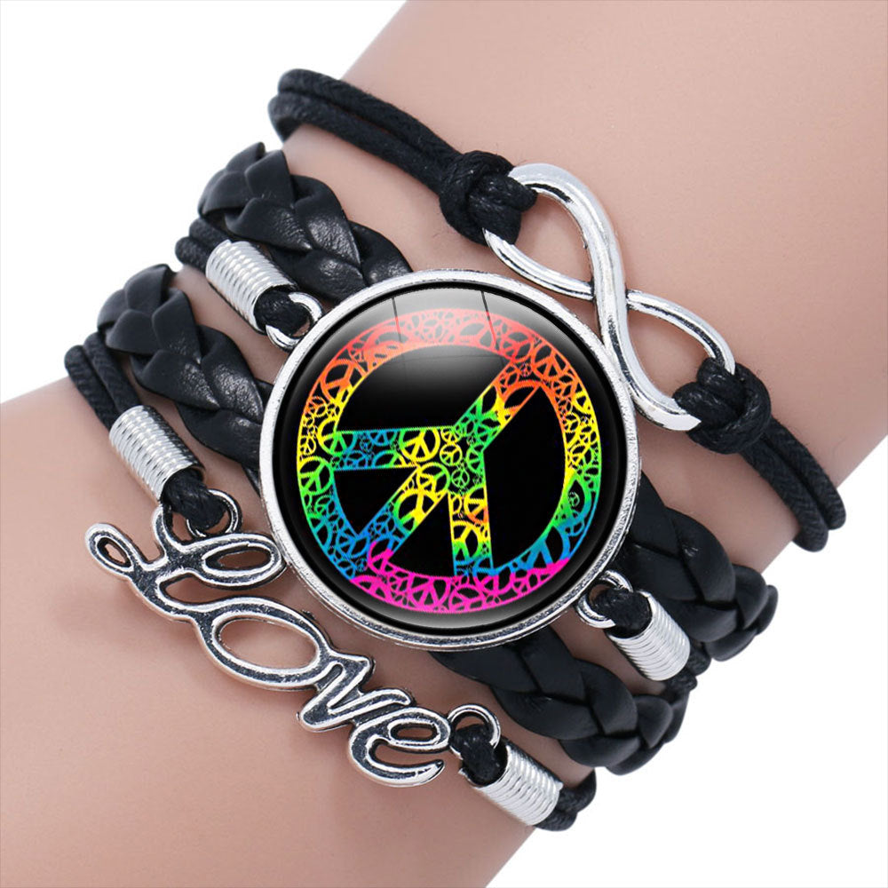 Women's & Men's Ornament Peace Label Signs Woven Combination Bracelets