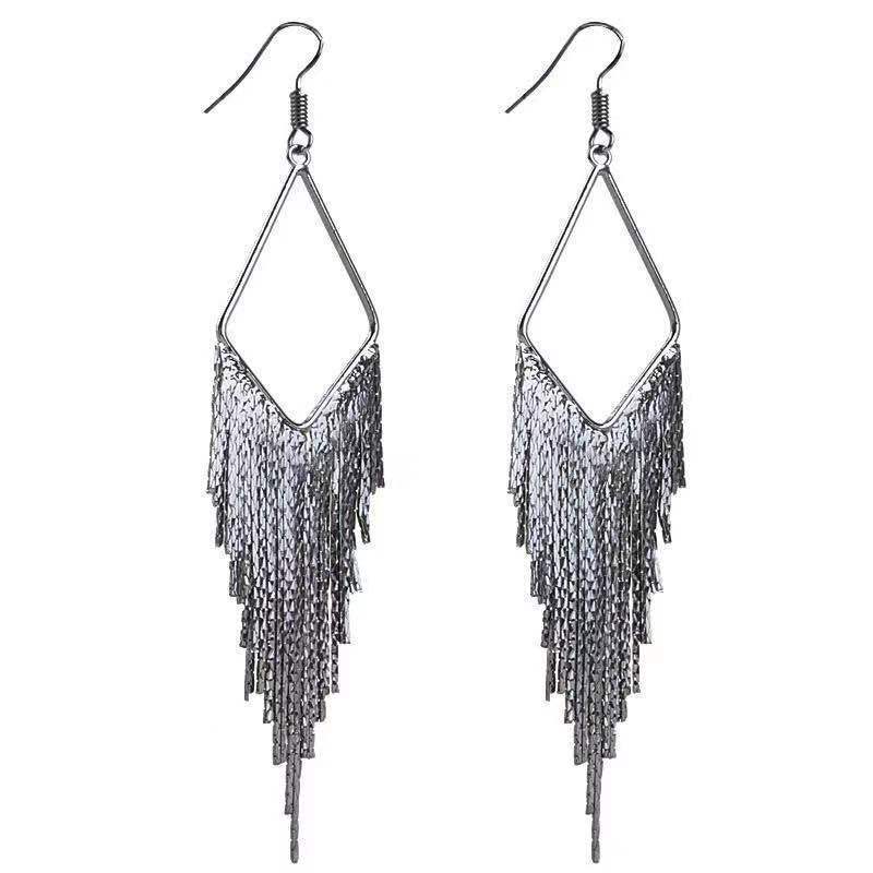 Fashion Tassel Elegant Metal Geometric Prism Earrings