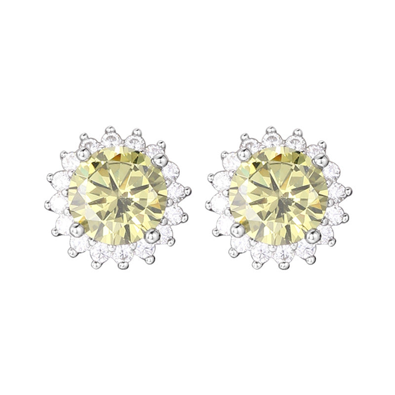 Women's Sterling Sier Sunflower Zircon Light Luxury Exquisite Small Basic Earrings