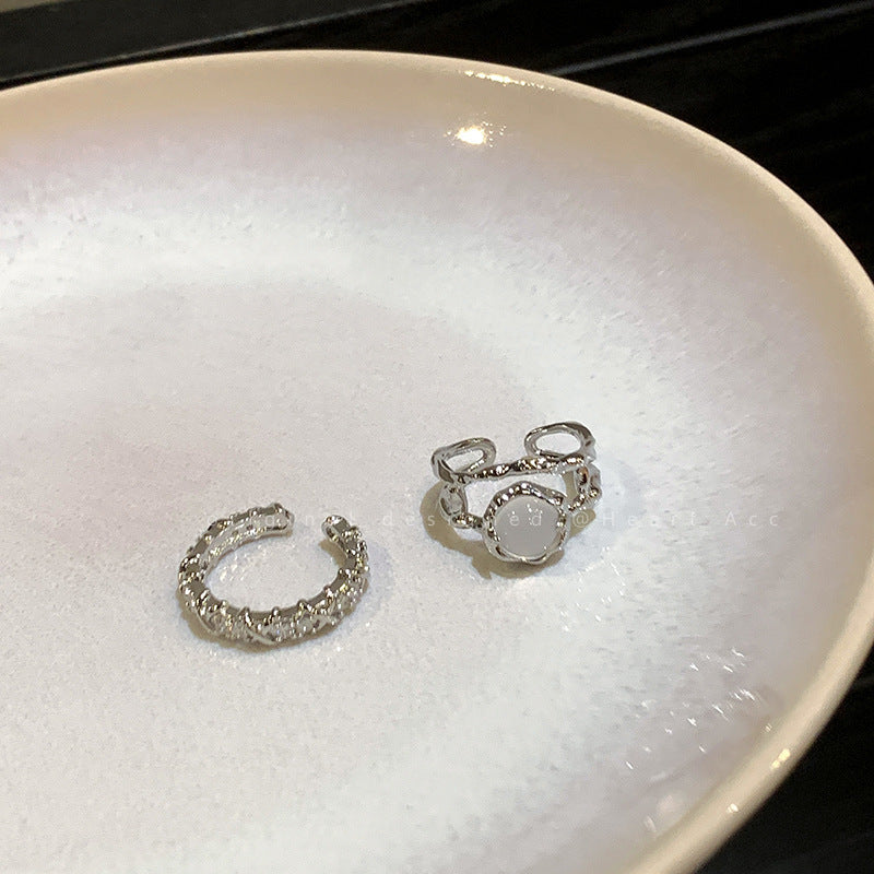 Moonstone Diamond Two-piece Female Niche Design French Simple Index Rings