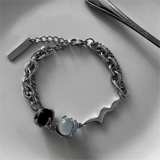 Women's & Men's Minority Design Sense Opal Black White Light Luxury High-grade Titanium Bracelets