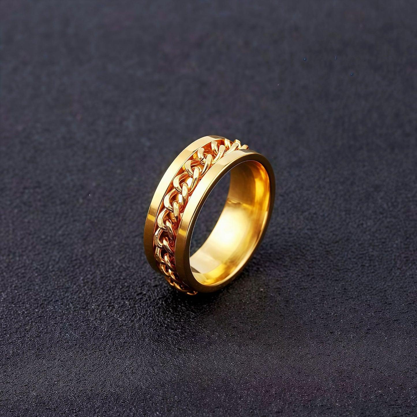 Men's Beer Adjustable Decompression Rotatable Chain Titanium Ring