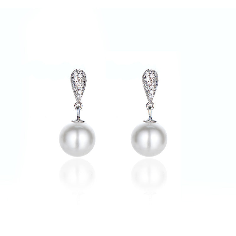 Women's Sier Drop Pearl For Design High-grade Inlaid Zirconium Earrings