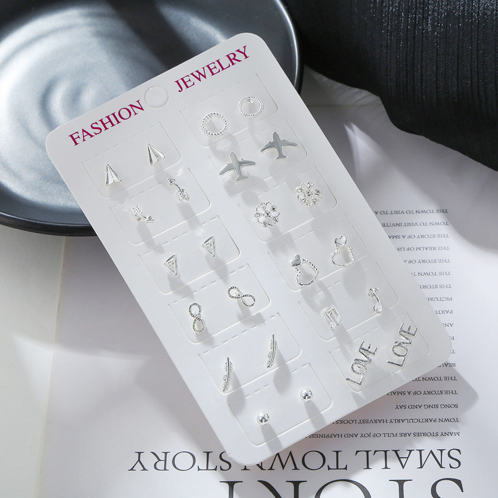 Style Earings Set Large Diamond Small Pearl Combination Earrings