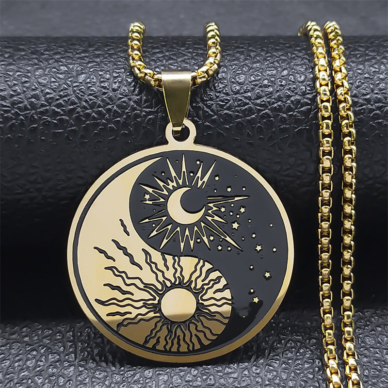 Women's & Men's Stainless Steel Sun Moon Tai Round Necklaces