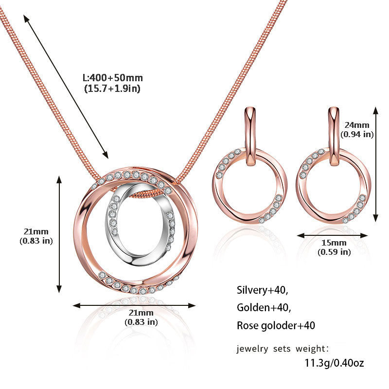 Style Popular Wedding Personalized Circle Bright Alloy Diamond Two-color Jewelry Set