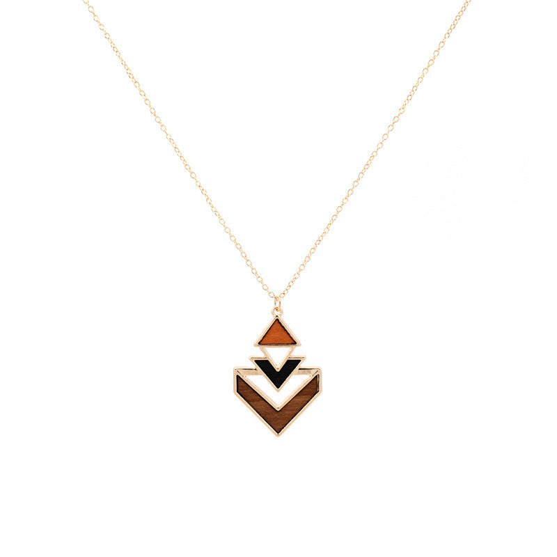 Design Popular Geometric Wood Color Contrast Patchwork Necklaces