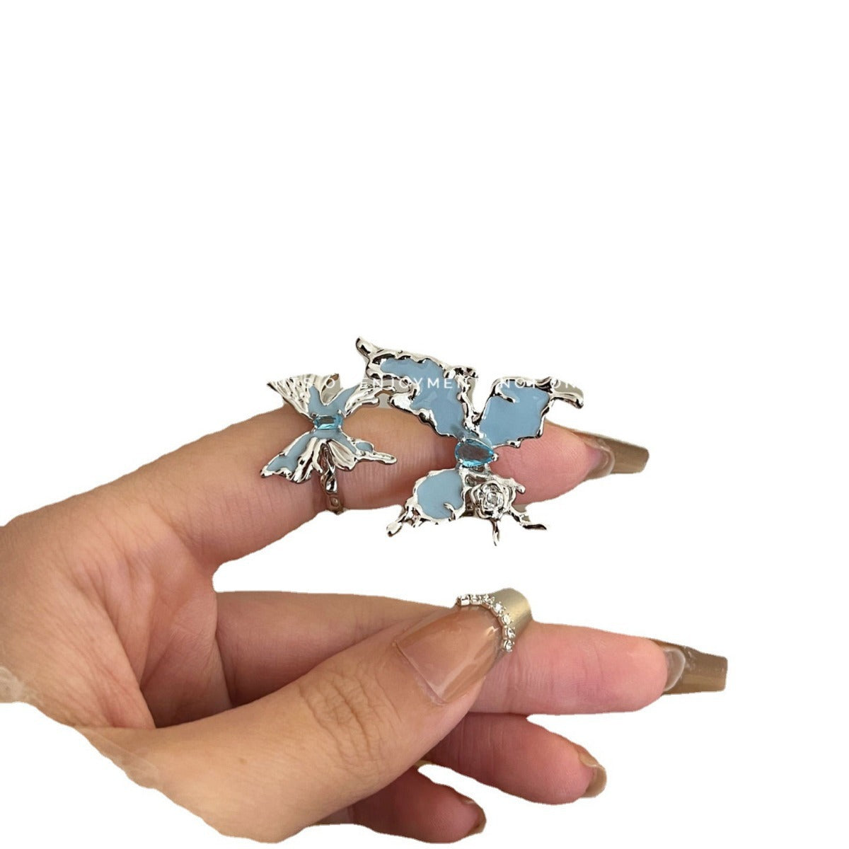 Women's Enamel Blue Butterfly Opening Cold Wind Affordable Ring