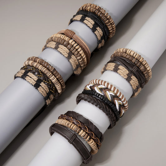 Men's Suit Wooden Bead Coconut Shell Woven Bracelets