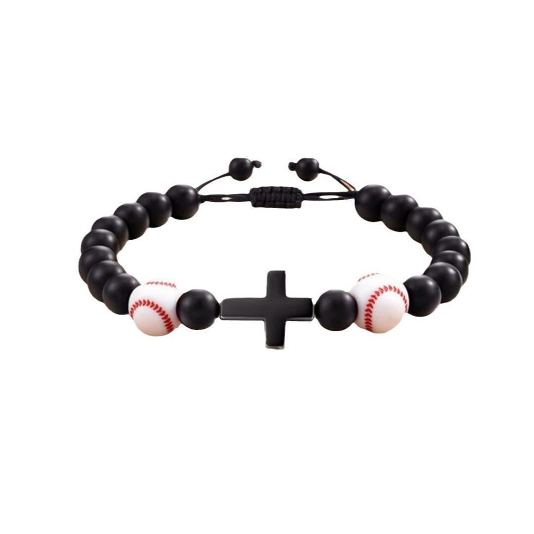 Carrying Strap Sports Style Ball Black Stone Beads Beaded Bracelets