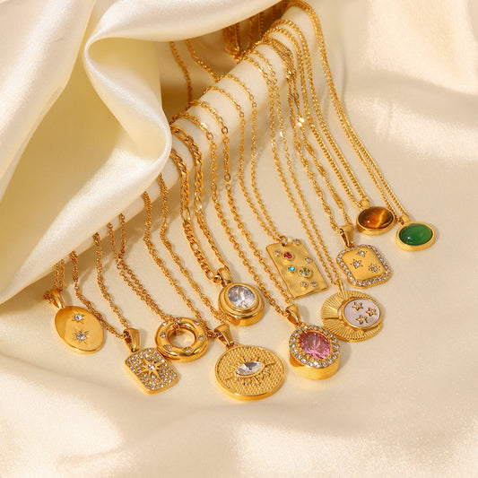Women's Steel Vintage Natural Stone Neck Accessories Necklaces