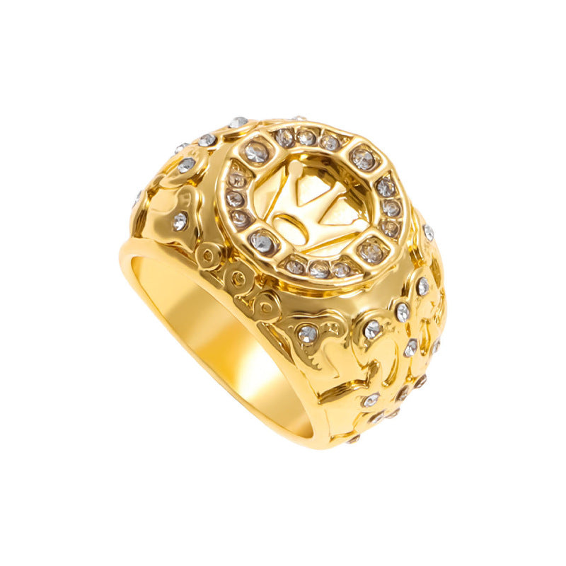 Gold Plated Crown Vintage Engraving Diamond Rings