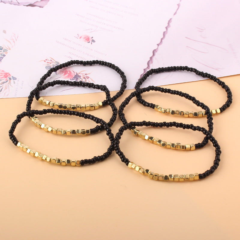 Suit Adjustable Gold Square Spacer Beads Bracelets