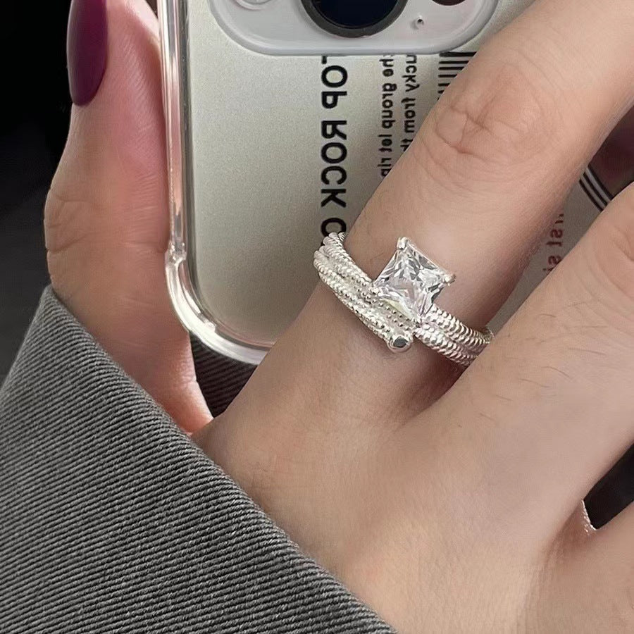 Luxury Simple Black Agate Female Niche Retro Rings