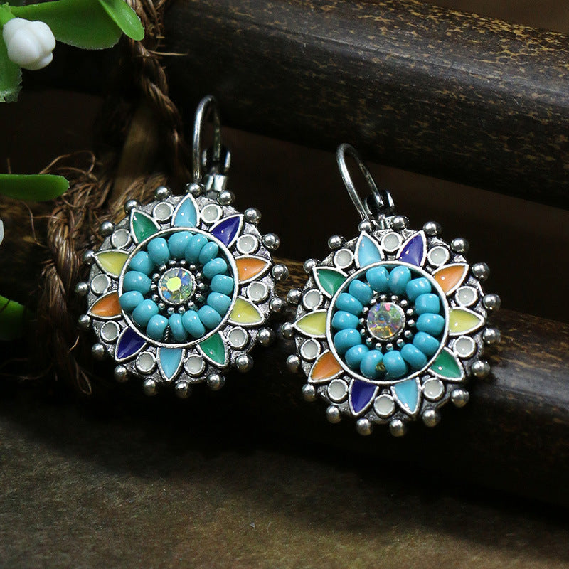 Women's Vintage Acrylic Turquoise Suit Minority Ancient Alloy Earrings