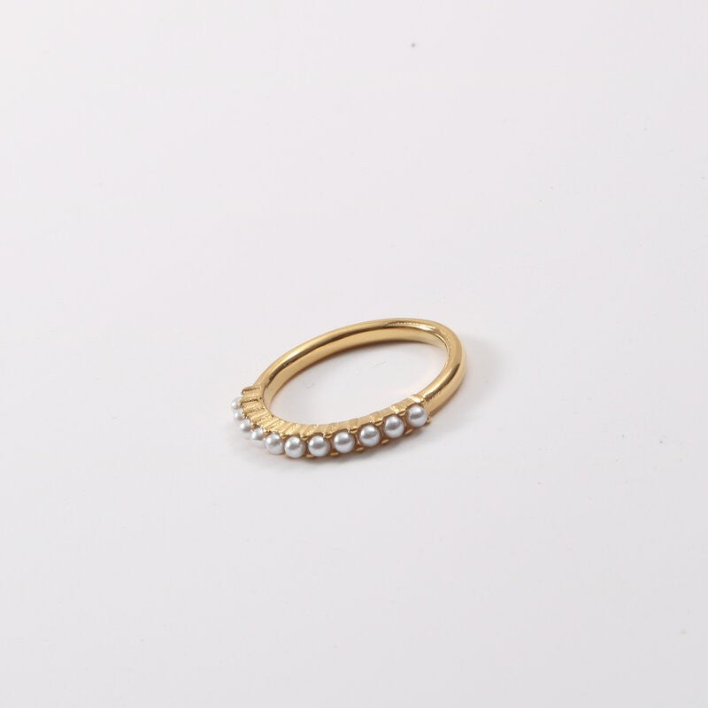 Inlaid Fine Pearl Titanium Steel Gold Ring