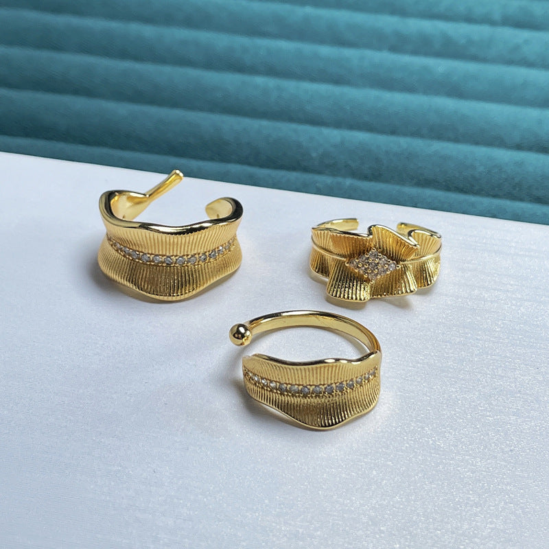 Italian Craft Brushed Irregular Leaf Open Rings