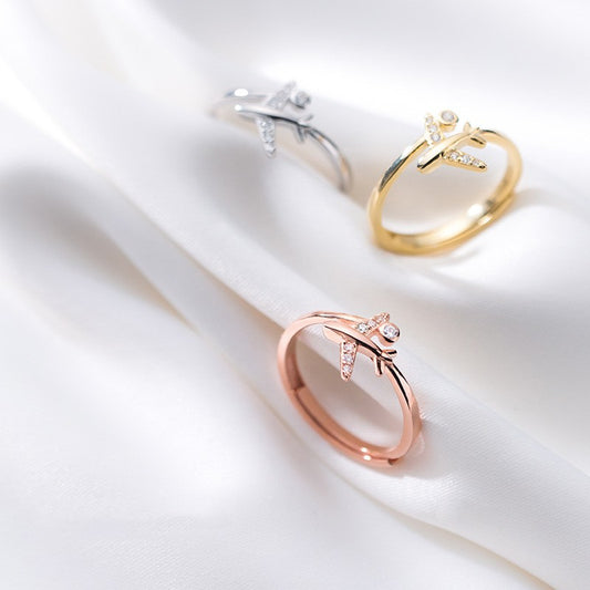 Double Diamond Aircraft Zircon Female Simple Rings