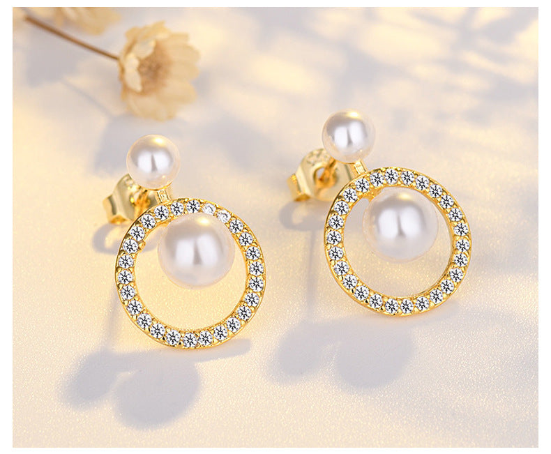 Round Trendy Full Diamond Pearl Simple Stud Earrings