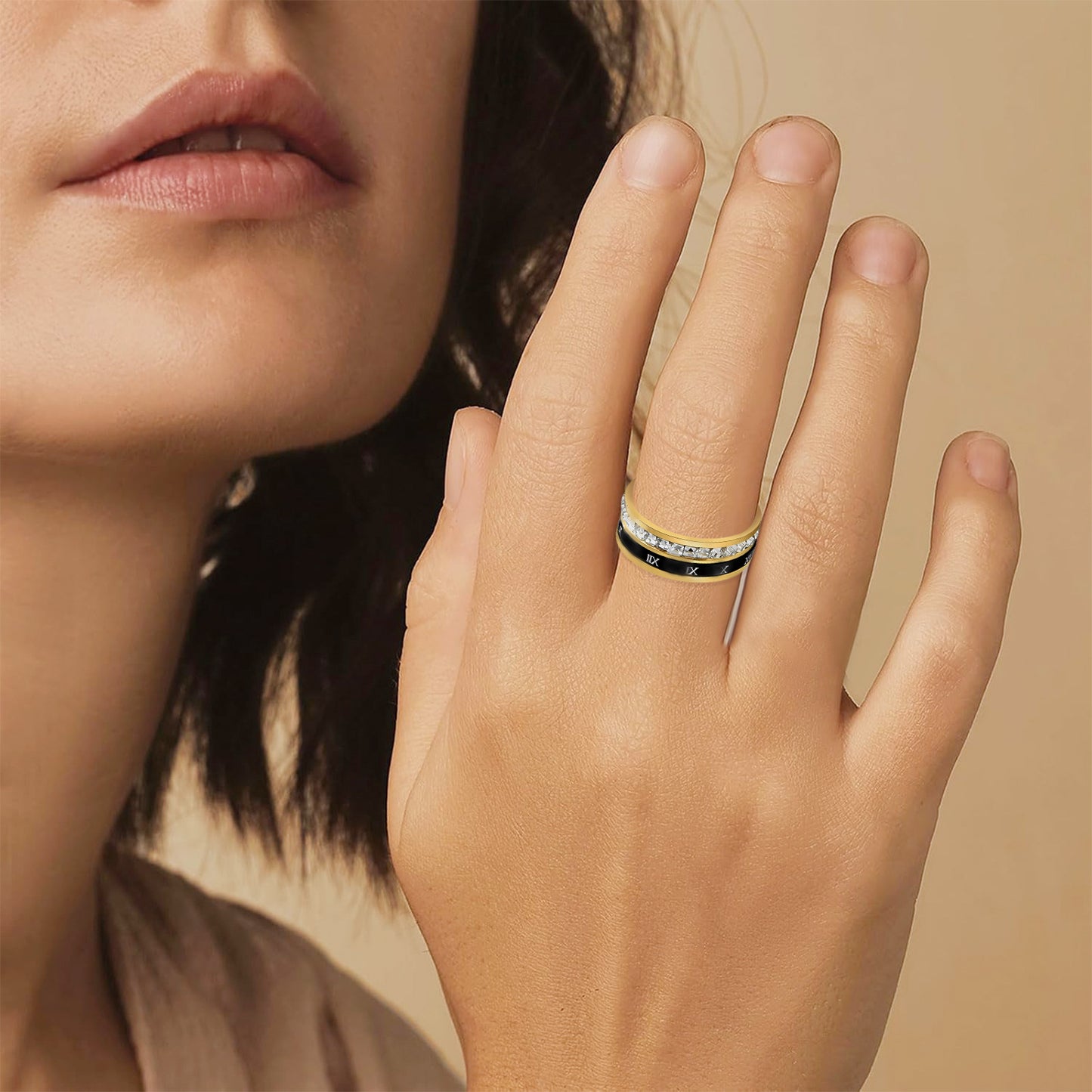 Titanium Steel Diamond Roman Digital Decompression Rotatable Trendy Rings