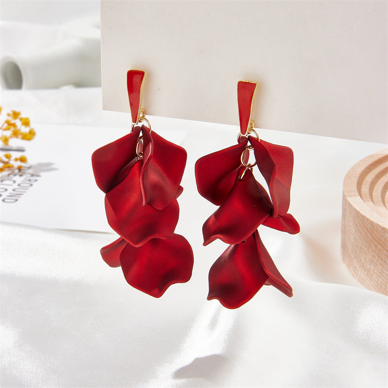 Women's Spring Plaid Petal Leaf Tassel Long Rings