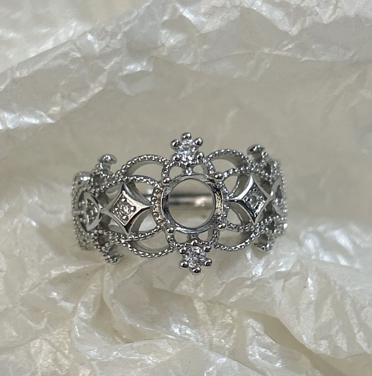 Setting Big Diamond Round Drip Love Open Mouth Inlaid Ring