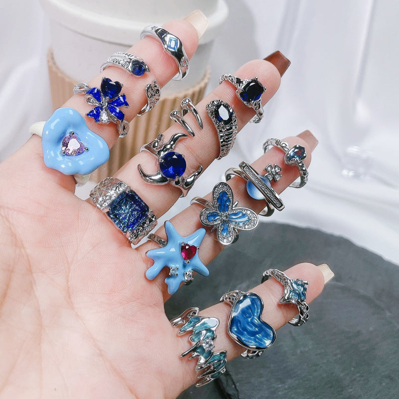 Female Niche Irregular Blue Series Simple Refined Stylish Versatile Rings